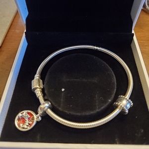 Disney Pandora Silver bracelet Mickey & Minne Mouse Love and Kisses dangle